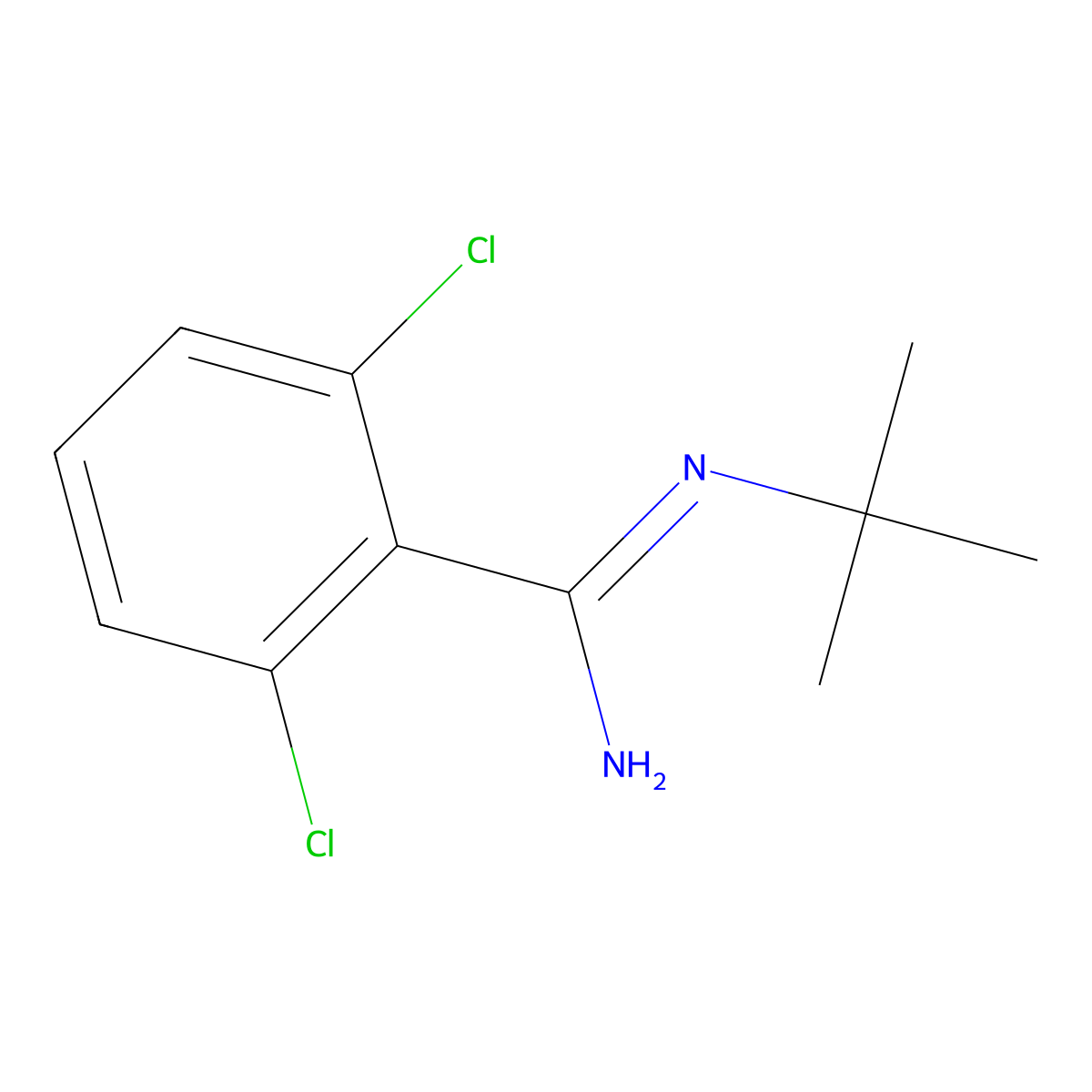 N-tert-butyl-2,6-dichlorobenzene-1-carboximidamide molecular structure, CAS 1700624-79-8