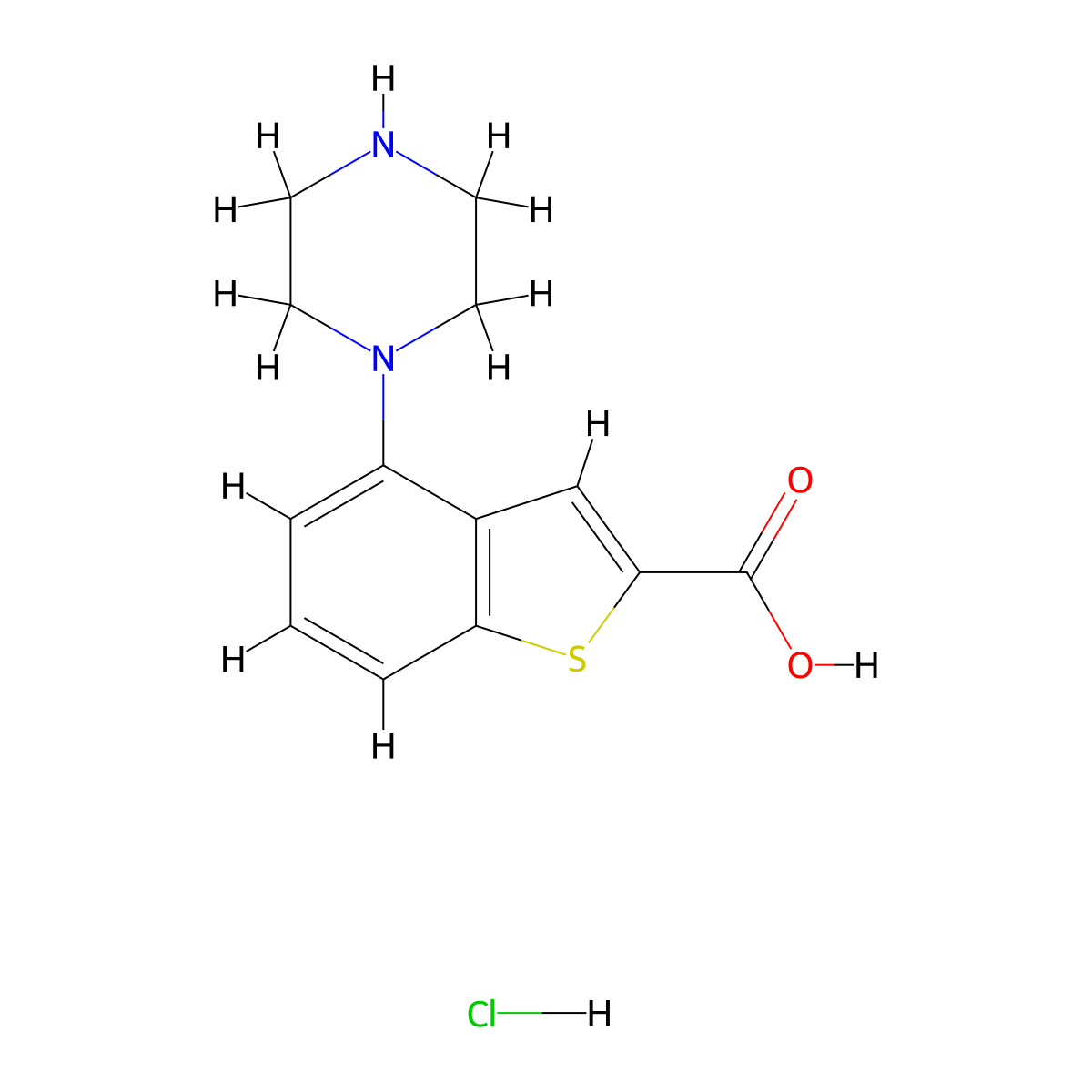 4-(Piperazin-1-yl)-1-benzothiophene-2-carboxylic acid hydrochloride molecular structure, CAS 1700655-64-6