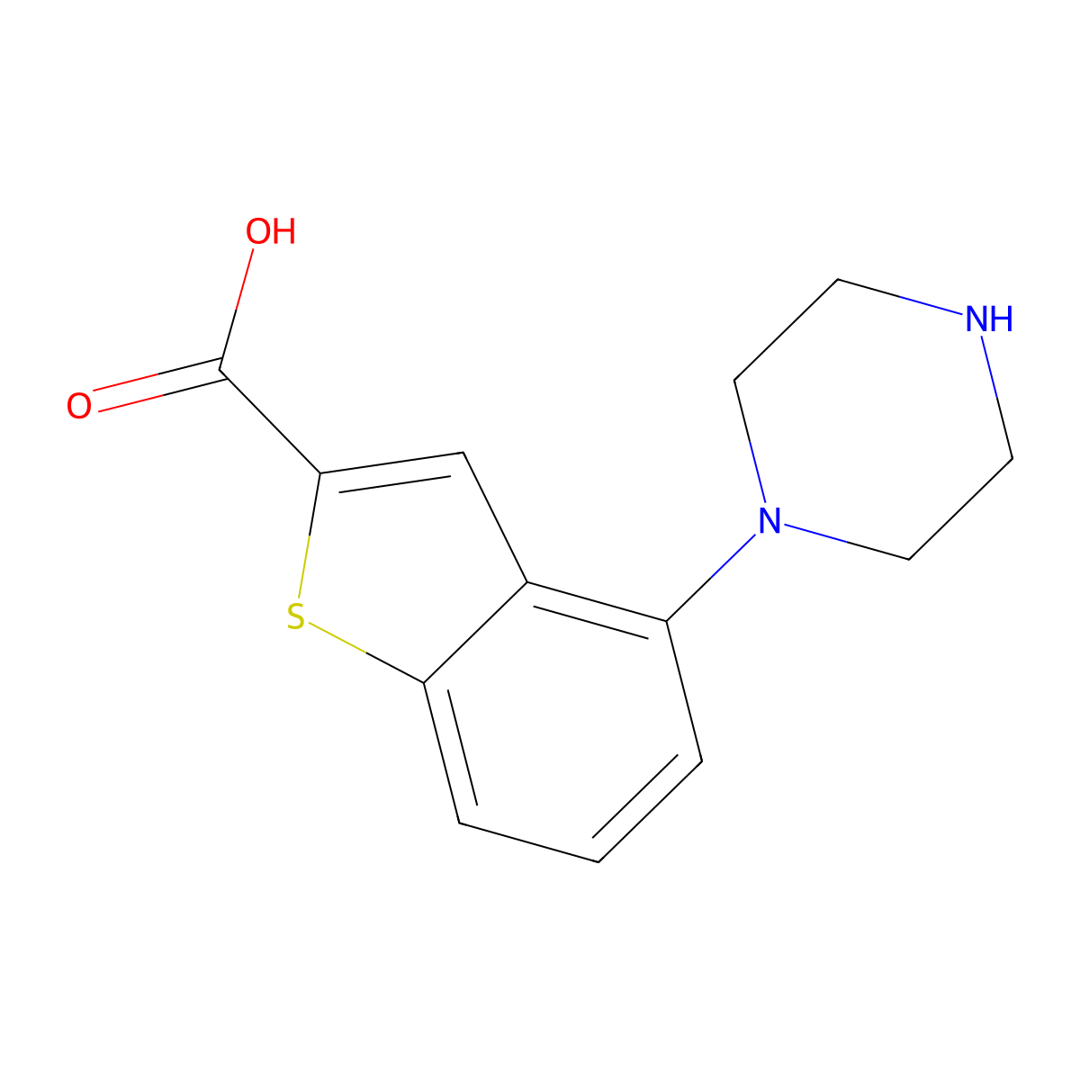 4-Piperazin-1-yl-1-benzothiophene-2-carboxylic acid molecular structure, CAS 1700655-67-9