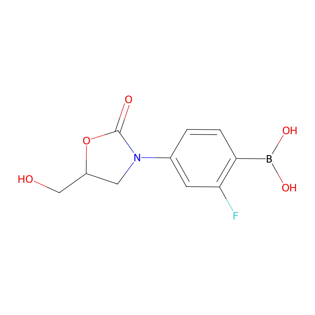 (R)-(2-Fluoro-4-(5-(hydroxymethyl)-2-oxooxazolidin-3-yl)phenyl)boronic acid molecular structure, CAS 1700656-57-0