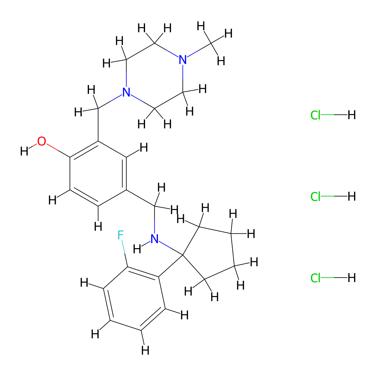 4-({[1-(2-Fluorophenyl)cyclopentyl]amino}methyl)-2-[(4-methylpiperazin-1-yl)methyl]phenol trihydrochloride molecular structure, CAS 1700693-96-4