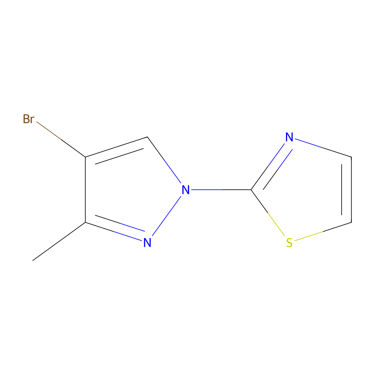 2-(4-bromo-3-methyl-1H-pyrazol-1-yl)-1,3-thiazole molecular structure, CAS 1700817-21-5