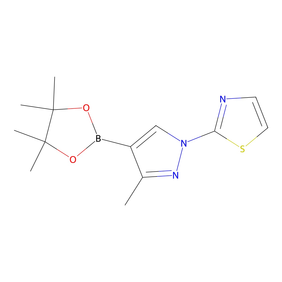 3-Methyl-1-(thiazol-2-YL)-1H-pyrazole-4-boronic acid pinacol ester molecular structure, CAS 1700820-20-7
