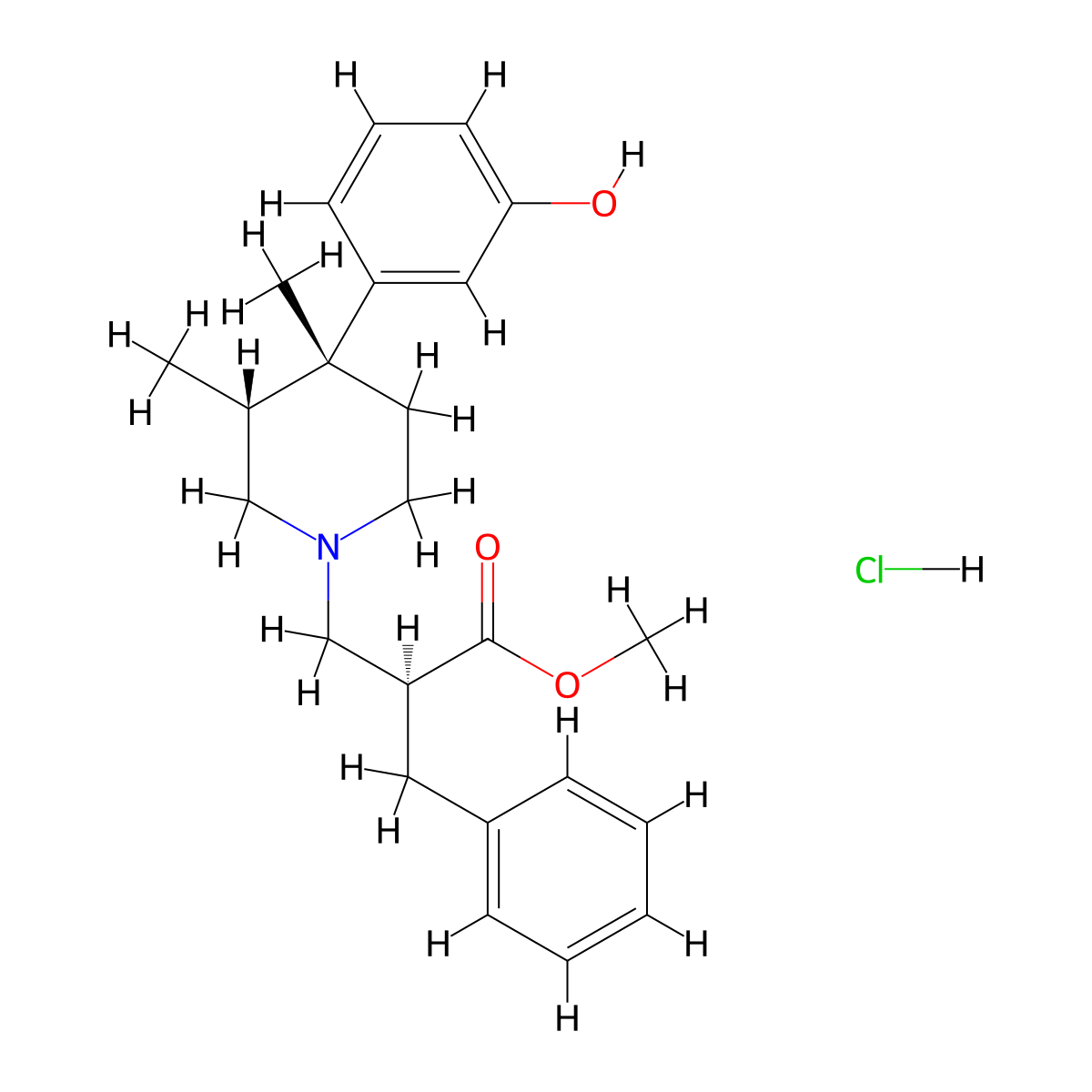 (S)-Methyl 2-benzyl-3-((3R,4R)-4-(3-hydroxyphenyl)-3,4-dimethylpiperidin-1-yl)propanoate hydrochloride molecular structure, CAS 170098-28-9