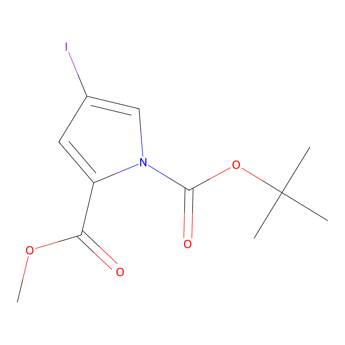 1-tert-butyl 2-methyl 4-iodo-1H-pyrrole-1,2-dicarboxylate molecular structure, CAS 170100-69-3