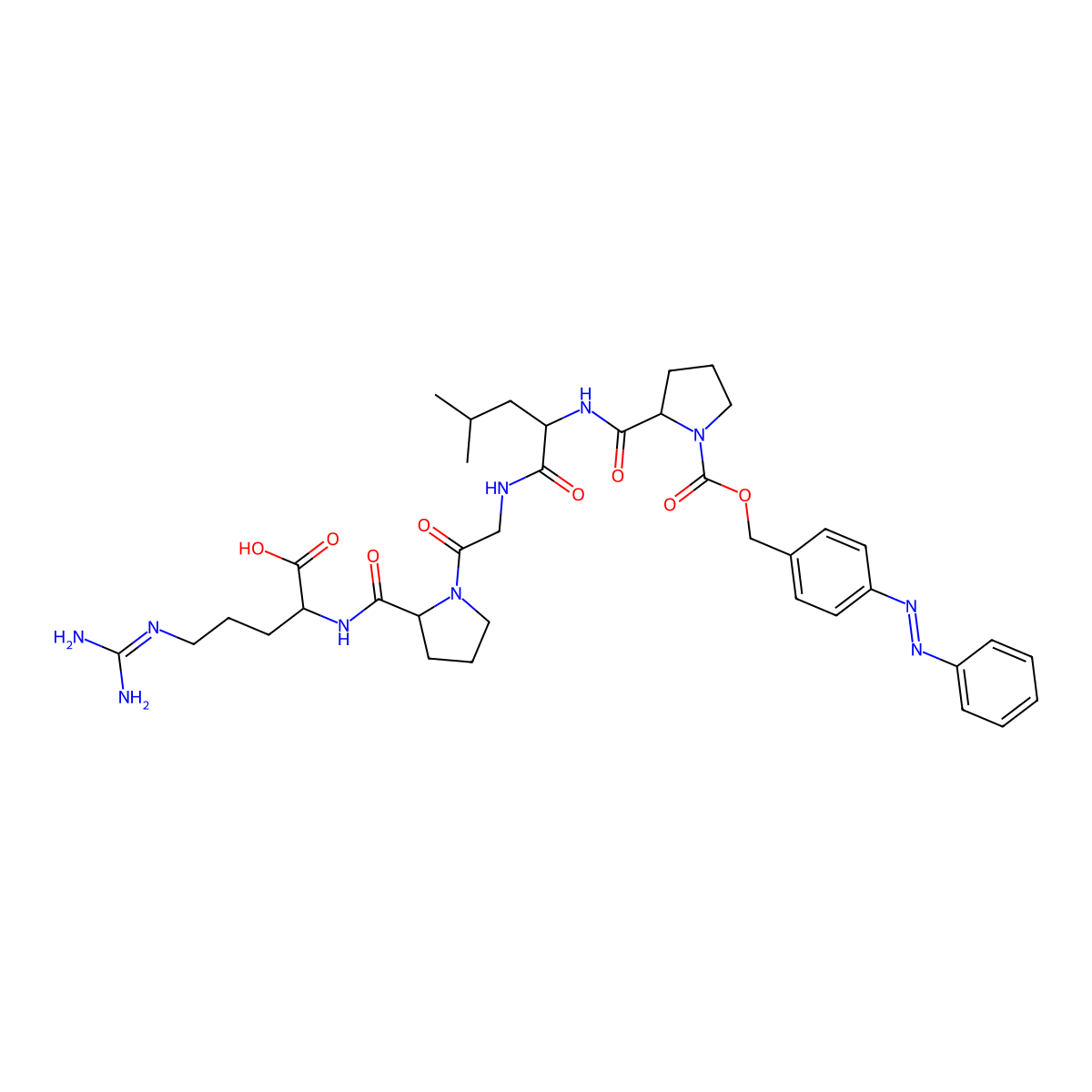 (2R)-5-(diaminomethylideneamino)-2-[[(2S)-1-[2-[[(2S)-4-methyl-2-[[(2S)-1-[(4-phenyldiazenylphenyl)methoxycarbonyl]pyrrolidine-2-carbonyl]amino]pentanoyl]amino]acetyl]pyrrolidine-2-carbonyl]amino]pentanoic acid molecular structure, CAS 17011-78-8
