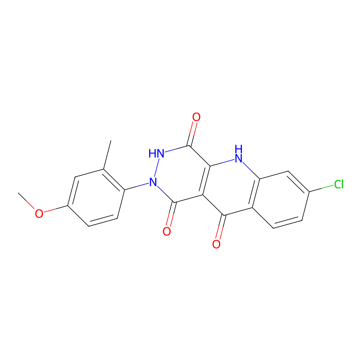 7-Chloro-2,3-dihydro-2-(4-methoxy-2-methylphenyl)pyridazino[4,5-b]quinoline-1,4,10(5H)-trione molecular structure, CAS 170142-20-8