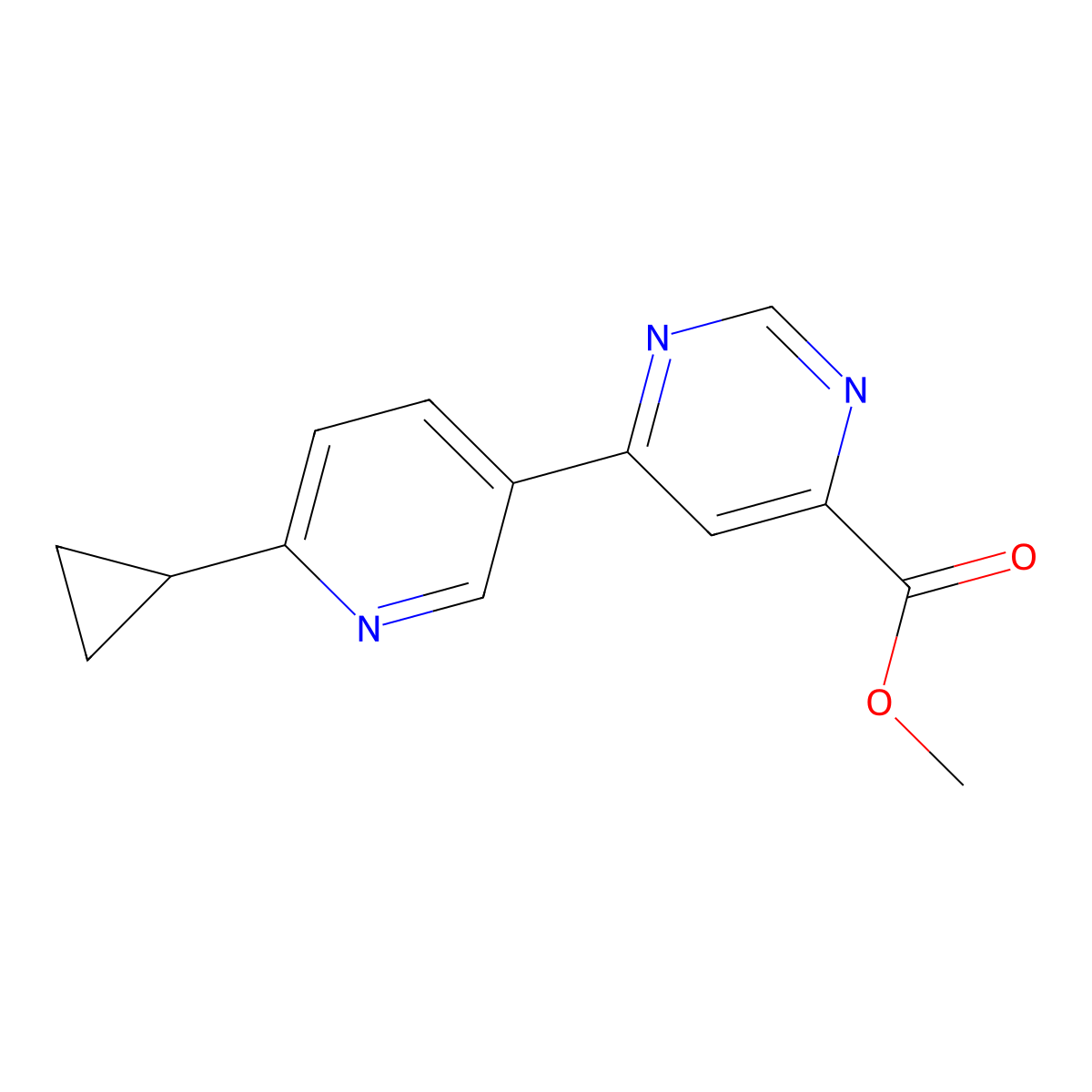 Methyl 6-(6-cyclopropylpyridin-3-yl)pyrimidine-4-carboxylate molecular structure, CAS 1701430-94-5