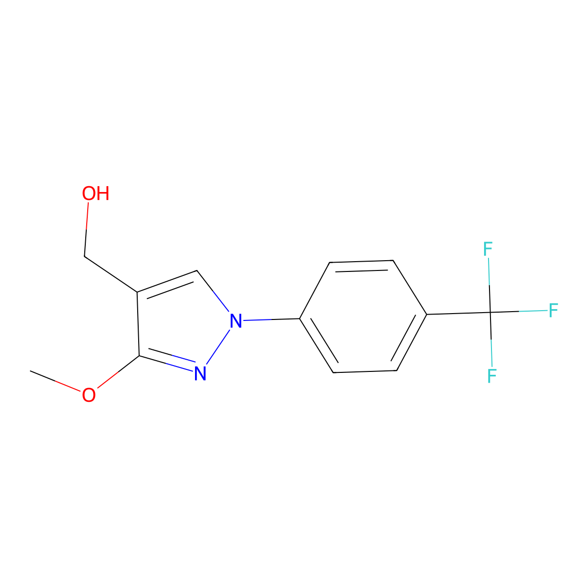 (3-Methoxy-1-(4-(trifluoromethyl)phenyl)-1H-pyrazol-4-yl)methanol molecular structure, CAS 1701434-10-7