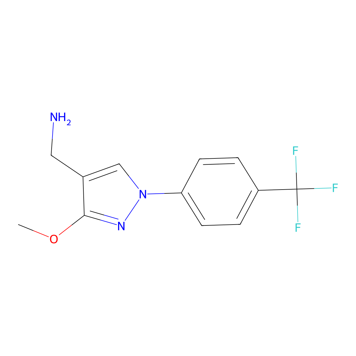 (3-Methoxy-1-(4-(trifluoromethyl)phenyl)-1H-pyrazol-4-yl)methanamine molecular structure, CAS 1701434-17-4