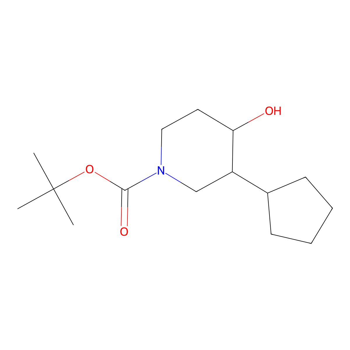 Tert-butyl 3-cyclopentyl-4-hydroxypiperidine-1-carboxylate molecular structure, CAS 1701538-57-9