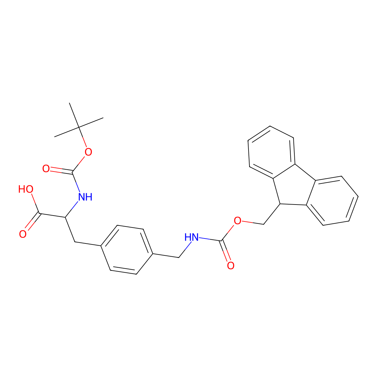 (S)-3-(4-(((((9H-Fluoren-9-yl)methoxy)carbonyl)amino)methyl)phenyl)-2-((tert-butoxycarbonyl)amino)propanoic acid molecular structure, CAS 170157-61-6