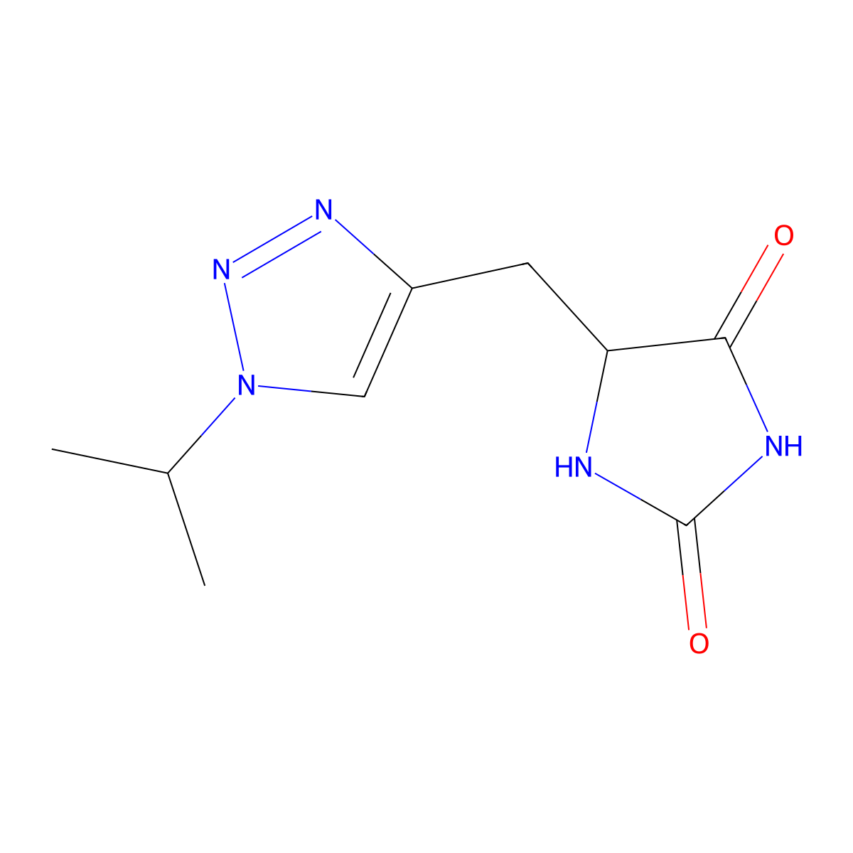 5-((1-(propan-2-yl)-1H-1,2,3-triazol-4-yl)methyl)imidazolidine-2,4-dione molecular structure, CAS 1701578-87-1