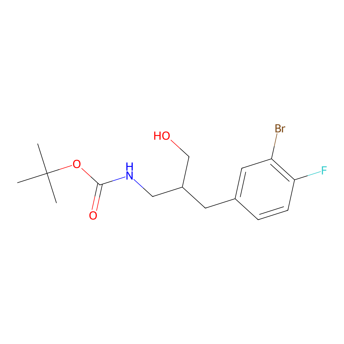 tert-butyl N-{2-[(3-bromo-4-fluorophenyl)methyl]-3-hydroxypropyl}carbamate molecular structure, CAS 1701620-38-3