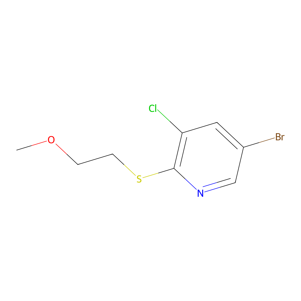 5-Bromo-3-chloro-2-[(2-methoxyethyl)sulfanyl]pyridine molecular structure, CAS 1701635-94-0