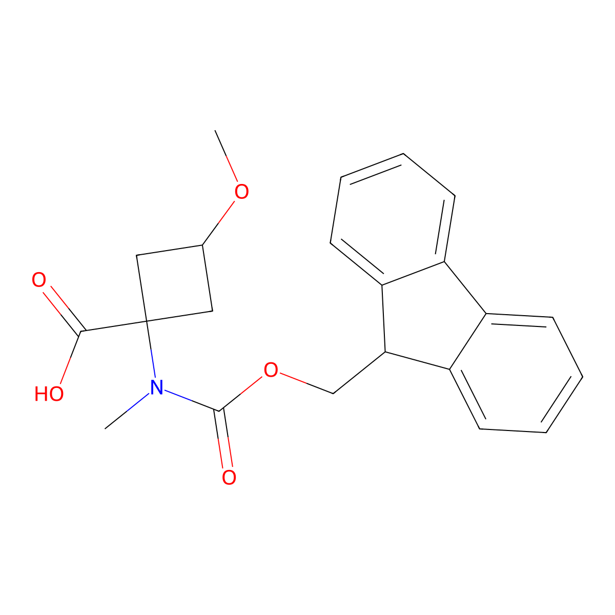 1-({[(9H-fluoren-9-yl)methoxy]carbonyl}(methyl)amino)-3-methoxycyclobutane-1-carboxylic acid molecular structure, CAS 1701640-16-5