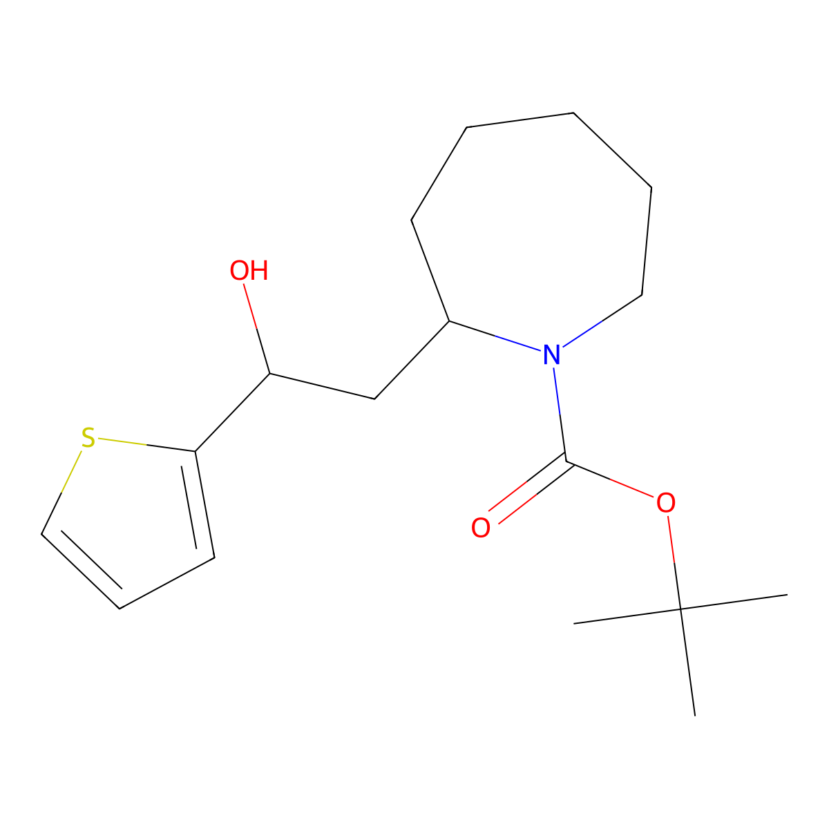 Tert-butyl 2-[2-hydroxy-2-(thiophen-2-yl)ethyl]azepane-1-carboxylate molecular structure, CAS 1701662-82-9