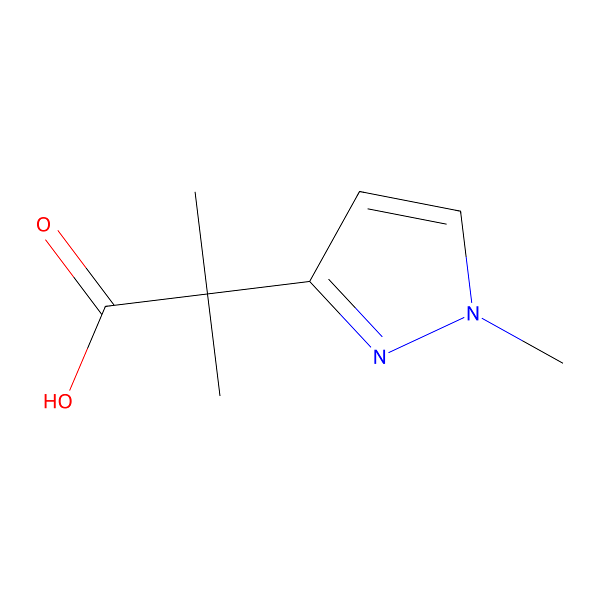 2-methyl-2-(1-methyl-1H-pyrazol-3-yl)propanoic acid molecular structure, CAS 1701770-32-2