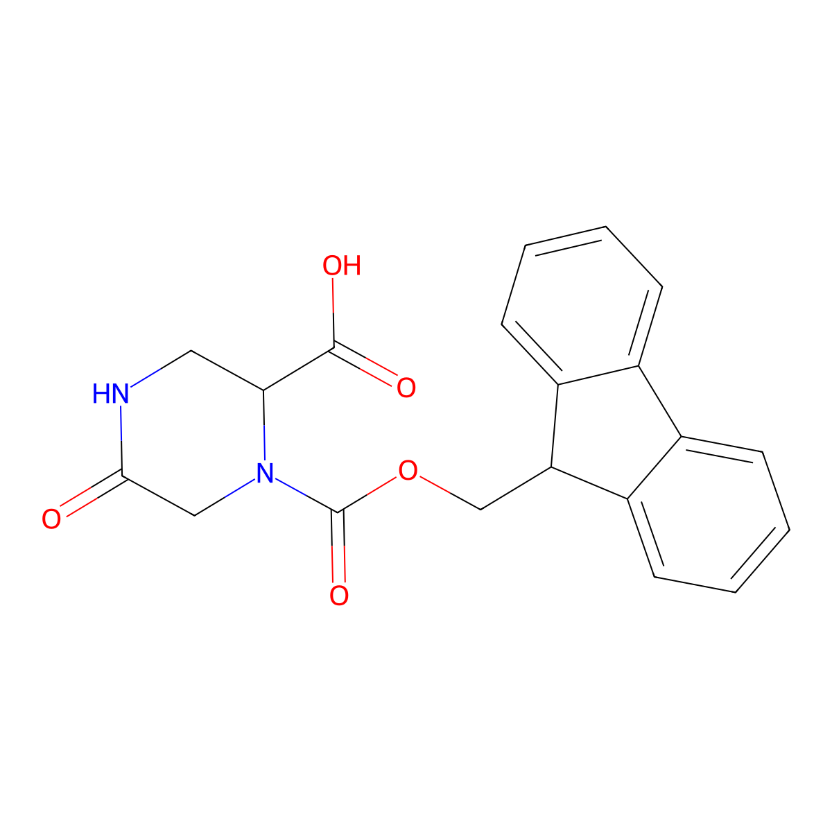 1-(((9H-fluoren-9-yl)methoxy)carbonyl)-5-oxopiperazine-2-carboxylic acid molecular structure, CAS 1701778-09-7