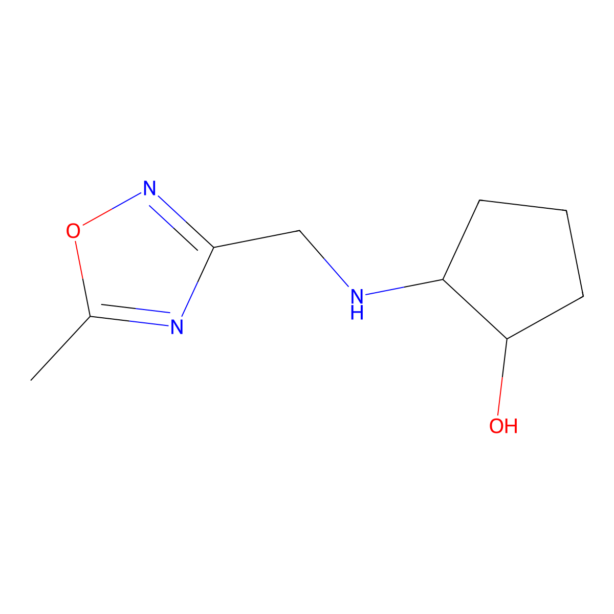 2-{[(5-Methyl-1,2,4-oxadiazol-3-yl)methyl]amino}cyclopentan-1-ol molecular structure, CAS 1701890-85-8