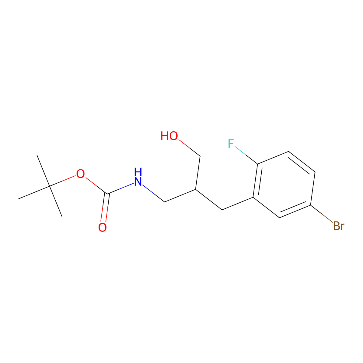 tert-butyl N-{2-[(5-bromo-2-fluorophenyl)methyl]-3-hydroxypropyl}carbamate molecular structure, CAS 1701938-87-5