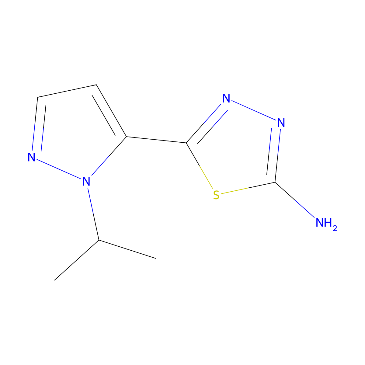 5-[1-(propan-2-yl)-1H-pyrazol-5-yl]-1,3,4-thiadiazol-2-amine molecular structure, CAS 1701978-03-1
