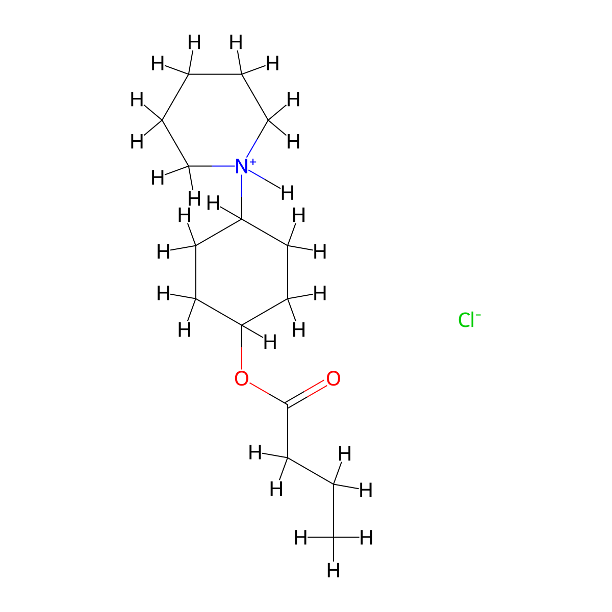4-(Piperidin-1-yl)cyclohexyl butanoate--hydrogen chloride (1/1) molecular structure, CAS 1702-16-5