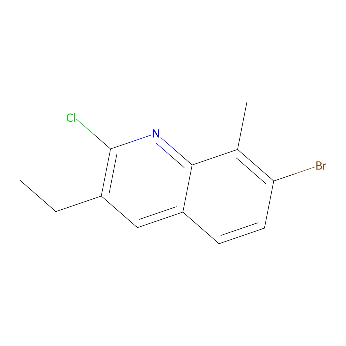7-Bromo-2-chloro-3-ethyl-8-methylquinoline molecular structure, CAS 1702059-61-7