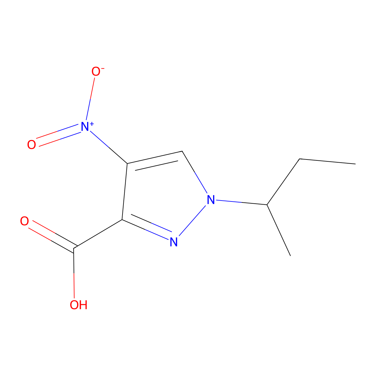 1-sec-butyl-4-nitro-1H-pyrazole-3-carboxylic acid molecular structure, CAS 1702098-41-6