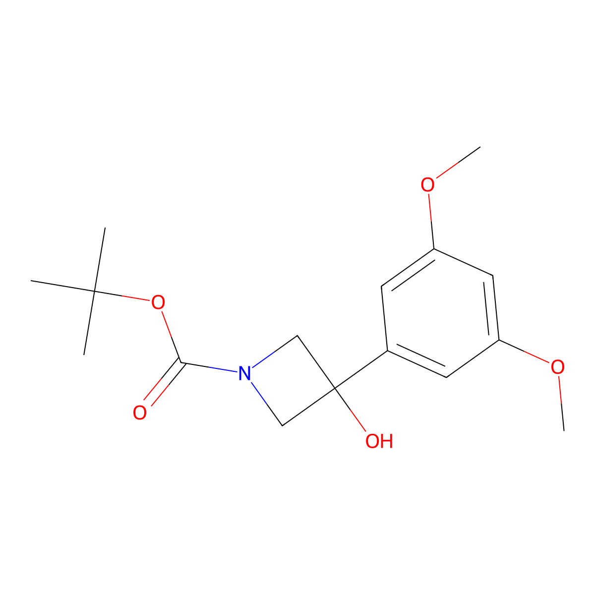 1,1-Dimethylethyl 3-(3,5-dimethoxyphenyl)-3-hydroxy-1-azetidinecarboxylate molecular structure, CAS 1702099-73-7