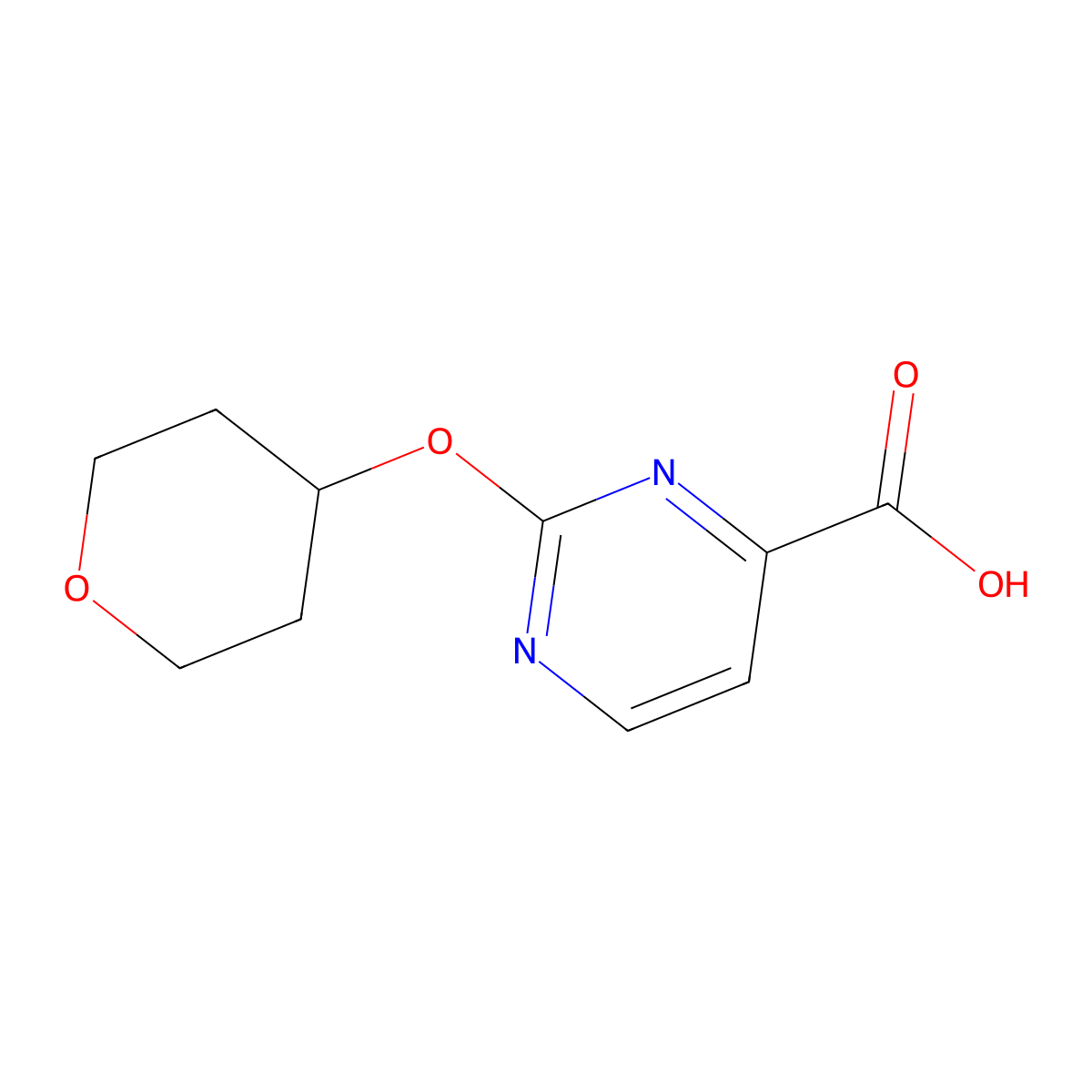 2-(Tetrahydro-2H-pyran-4-yloxy)pyrimidine-4-carboxylic acid molecular structure, CAS 1702108-60-8