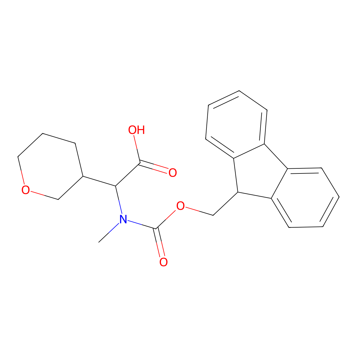 2-[9H-Fluoren-9-ylmethoxycarbonyl(methyl)amino]-2-(oxan-3-yl)acetic acid molecular structure, CAS 1702124-27-3