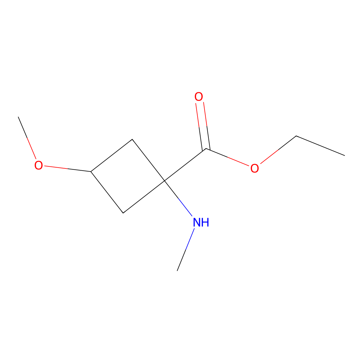 Ethyl 3-methoxy-1-(methylamino)cyclobutane-1-carboxylate molecular structure, CAS 1702195-30-9
