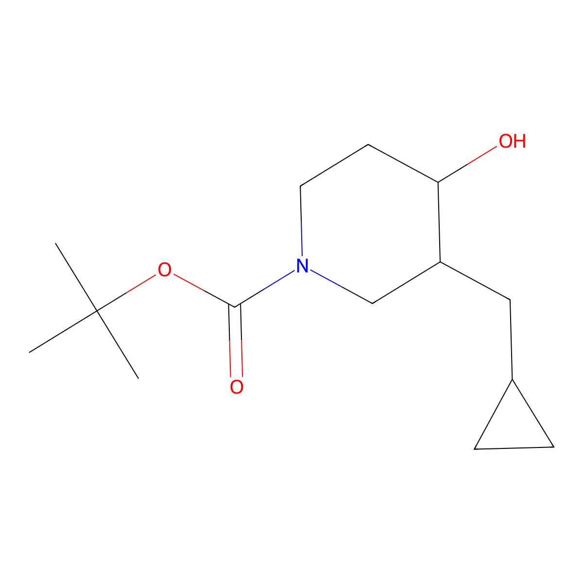 Tert-butyl 3-(cyclopropylmethyl)-4-hydroxypiperidine-1-carboxylate molecular structure, CAS 1702228-97-4