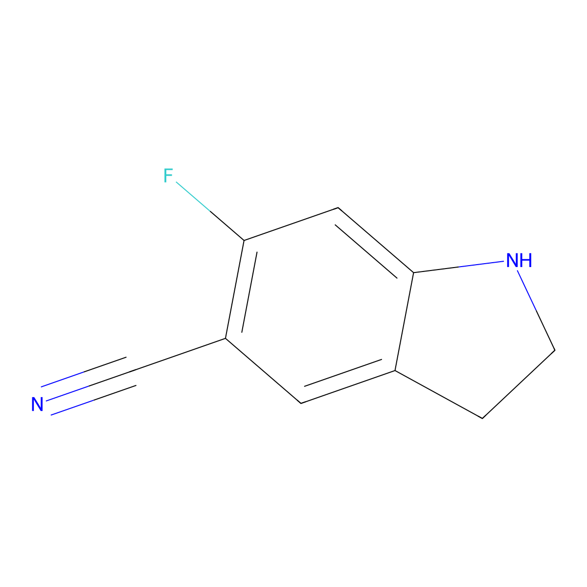 6-Fluoroindoline-5-carbonitrile molecular structure, CAS 1702230-01-0