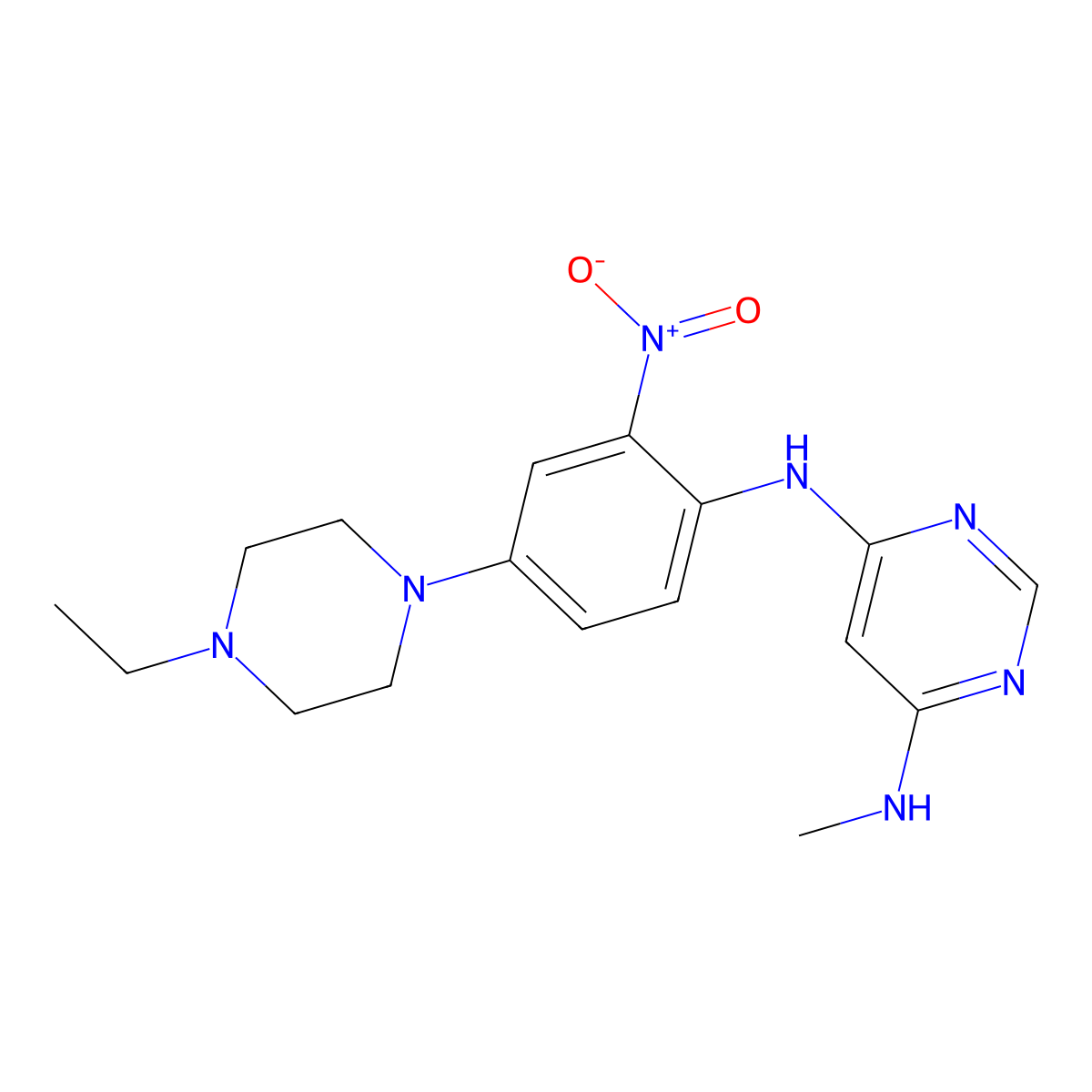 N4-(4-(4-ethylpiperazin-1-yl)-2-nitrophenyl)-N6-methylpyrimidine-4,6-diamine molecular structure, CAS 1702260-53-4