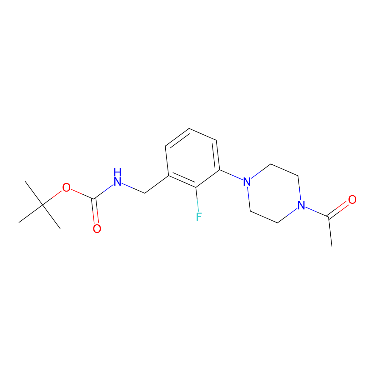 Tert-butyl 3-(4-acetylpiperazin-1-yl)-2-fluorobenzylcarbamate molecular structure, CAS 170230-24-7