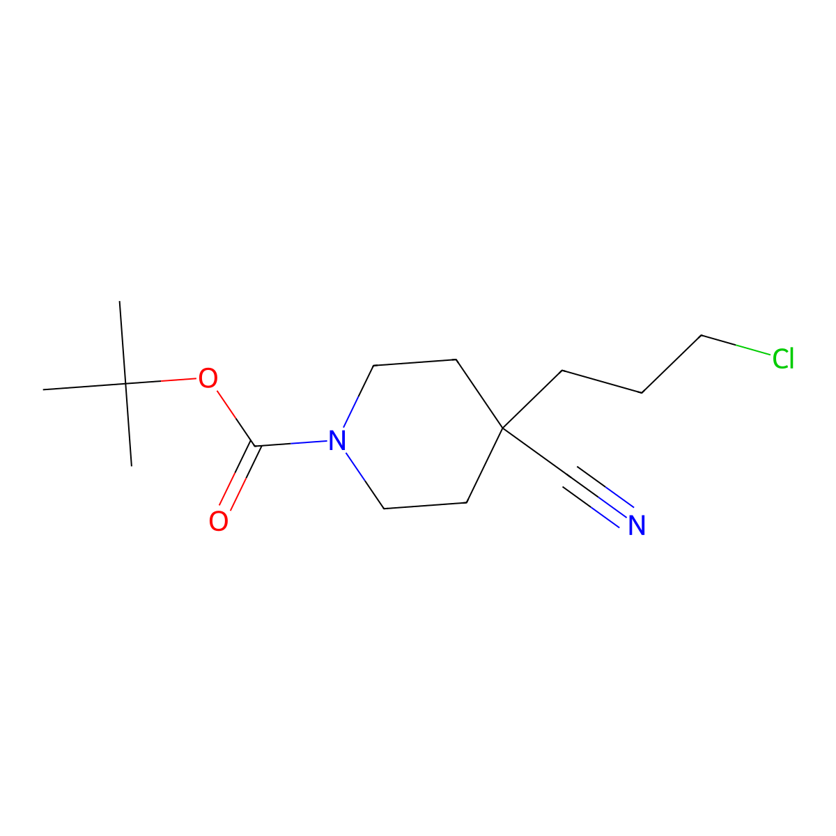 tert-Butyl 4-(3-chloropropyl)-4-cyanopiperidine-1-carboxylate molecular structure, CAS 1702300-72-8