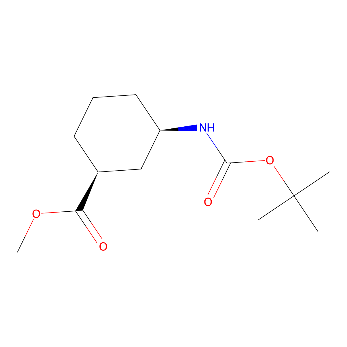 methyl (1S,3R)-3-(tert-butoxycarbonylamino)cyclohexanecarboxylate molecular structure, CAS 1702381-37-0