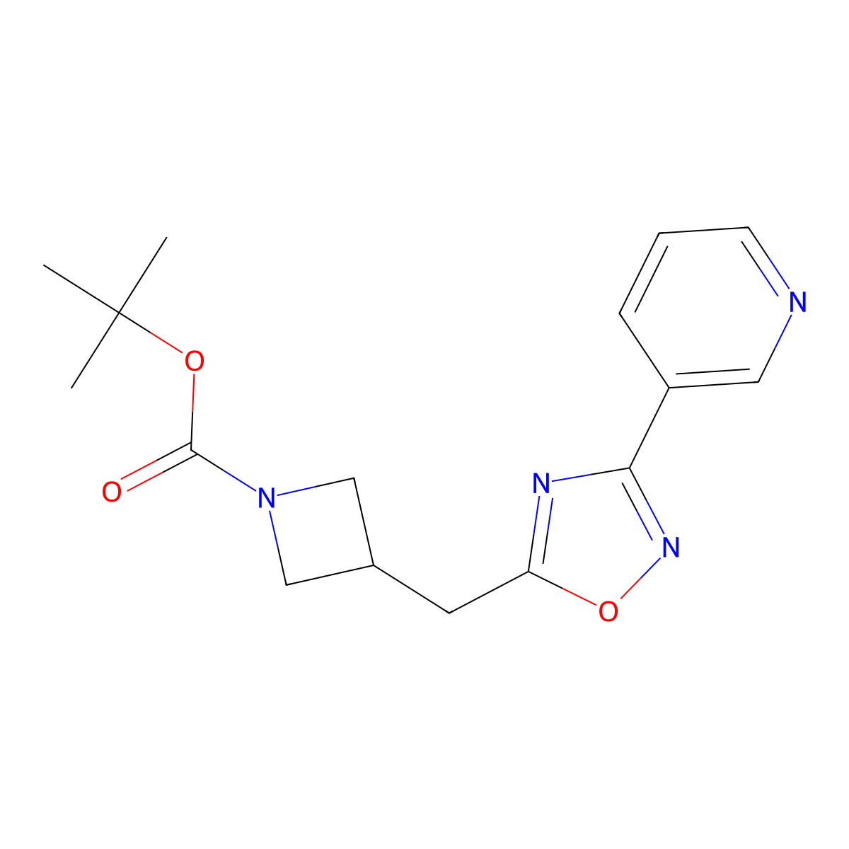 tert-Butyl 3-((3-(pyridin-3-yl)-1,2,4-oxadiazol-5-yl)methyl)azetidine-1-carboxylate molecular structure, CAS 1702389-46-5