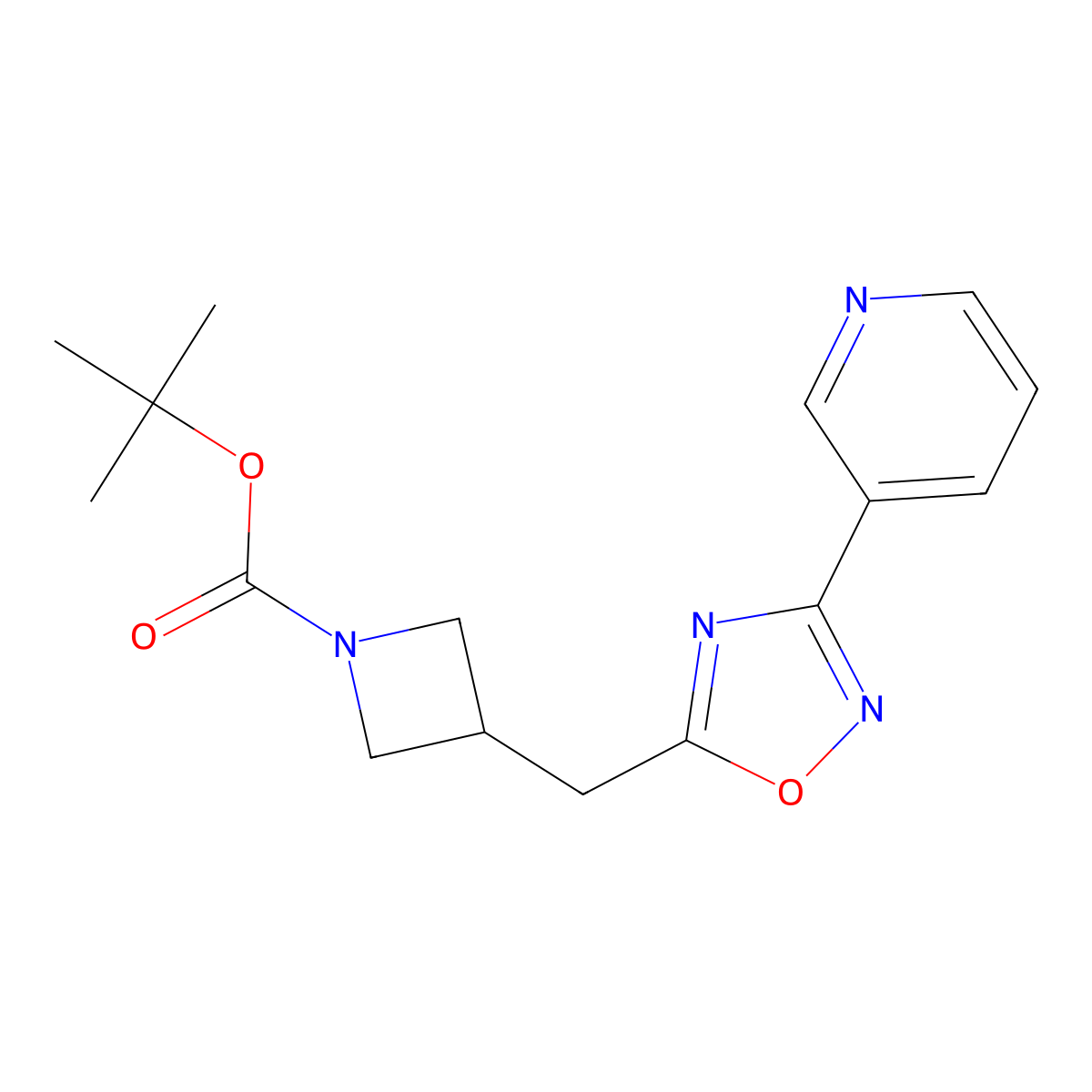 tert-Butyl 3-((3-(pyridin-3-yl)-1,2,4-oxadiazol-5-yl)methyl)azetidine-1-carboxylate molecular structure, CAS 1702389-46-5