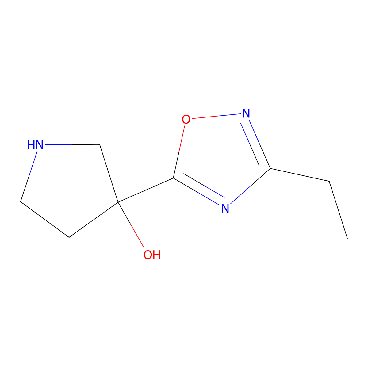 3-(3-Ethyl-1,2,4-oxadiazol-5-yl)pyrrolidin-3-ol molecular structure, CAS 1702395-73-0