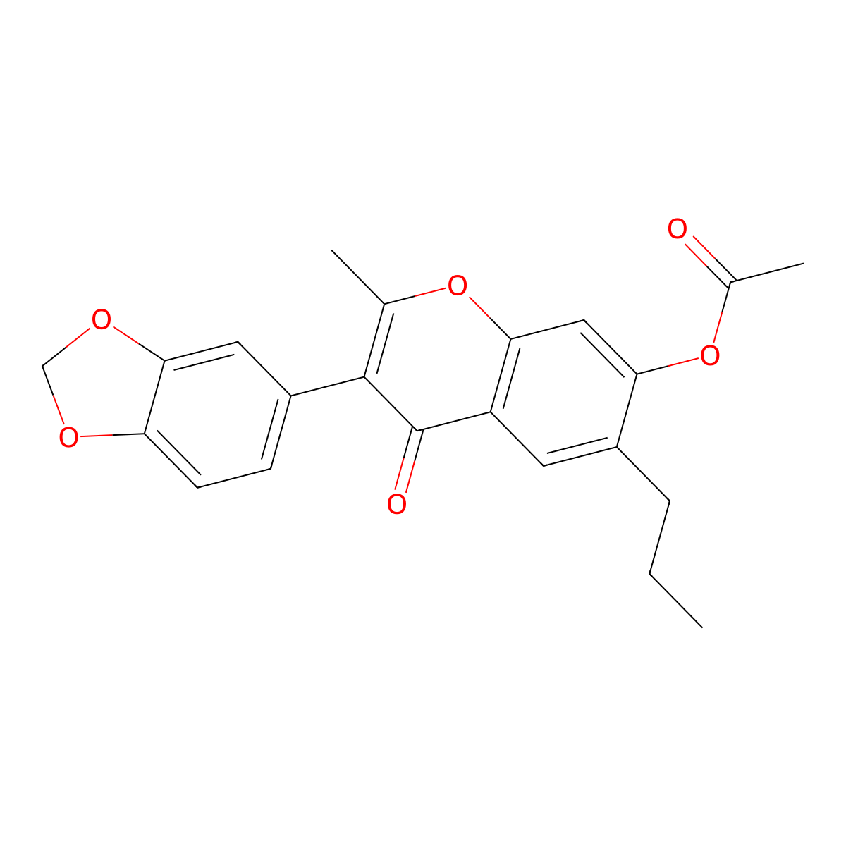 3-(benzo[d][1,3]dioxol-5-yl)-2-methyl-4-oxo-6-propyl-4H-chromen-7-yl acetate molecular structure, CAS 170241-48-2