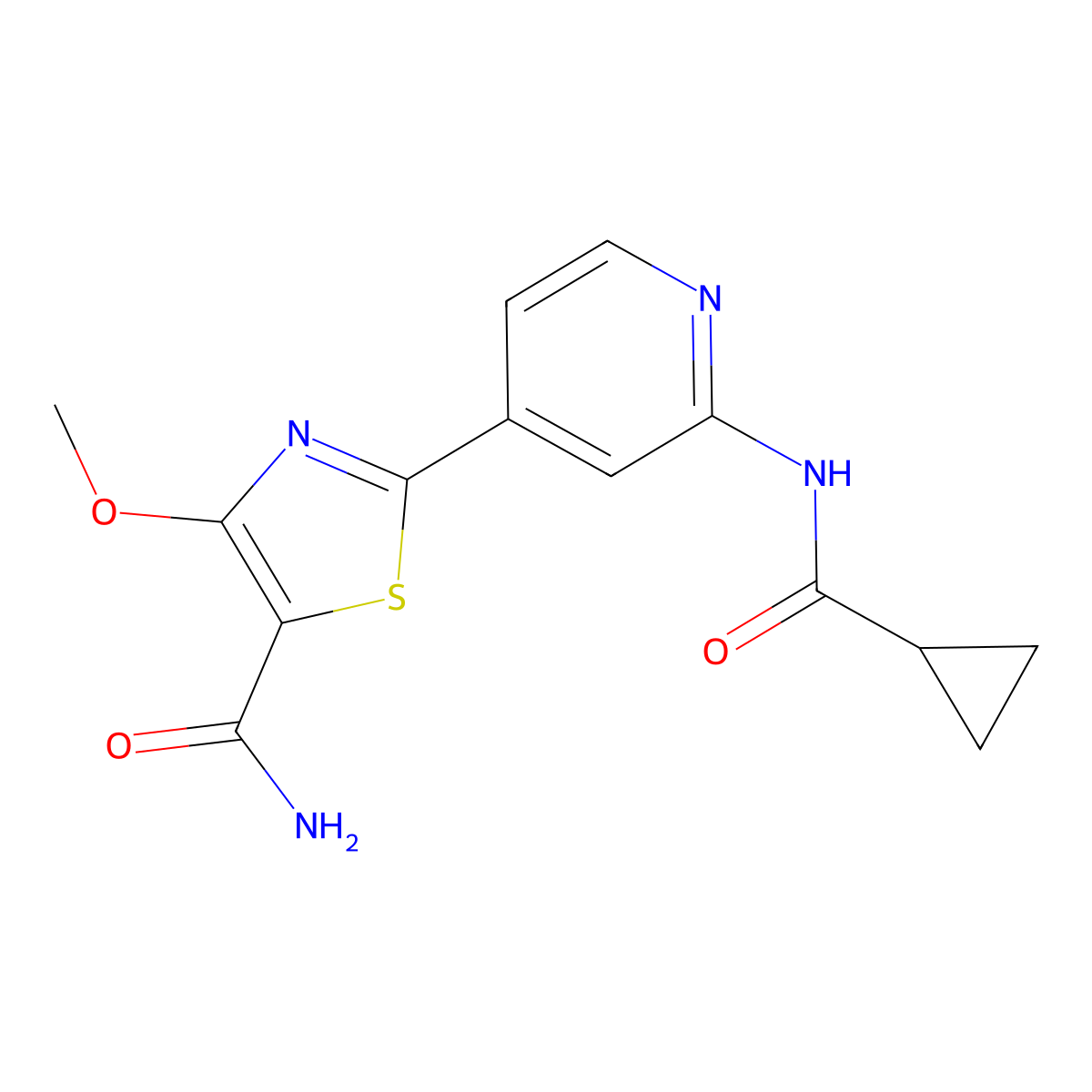 2-(2-(Cyclopropanecarboxamido)pyridin-4-yl)-4-methoxythiazole-5-carboxamide molecular structure, CAS 1702428-31-6