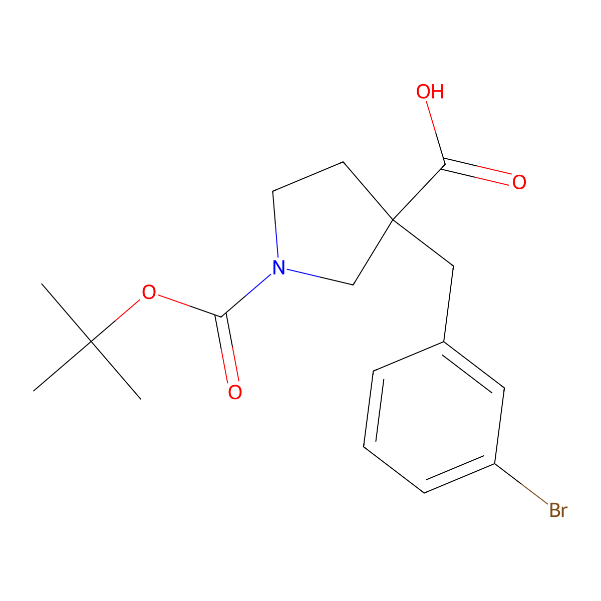 3-[(3-Bromophenyl)methyl]-1-[(tert-butoxy)carbonyl]pyrrolidine-3-carboxylic acid molecular structure, CAS 1702478-10-1