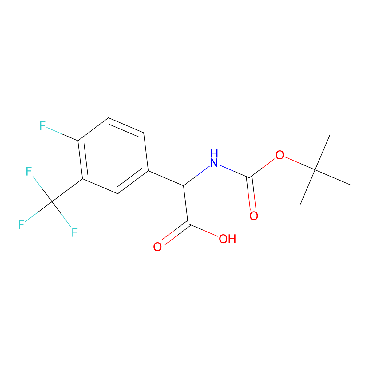 2-{[(Tert-butoxy)carbonyl]amino}-2-[4-fluoro-3-(trifluoromethyl)phenyl]acetic acid molecular structure, CAS 1702500-34-2