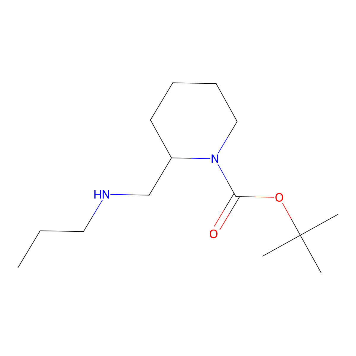 Tert-butyl 2-((propylamino)methyl)piperidine-1-carboxylate molecular structure, CAS 1702615-79-9