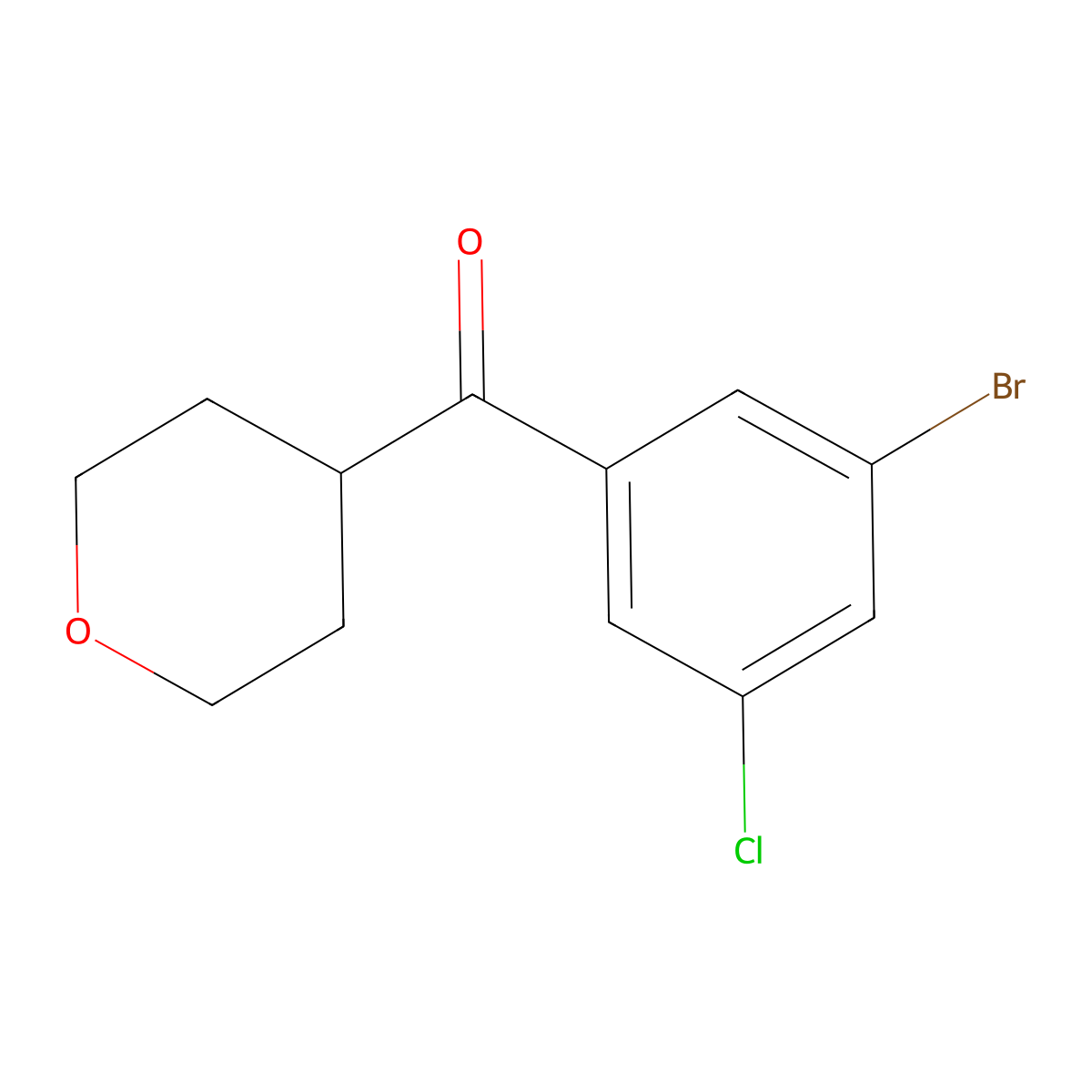 (3-Bromo-5-chlorophenyl)(tetrahydro-2H-pyran-4-yl)methanone molecular structure, CAS 1702710-89-1