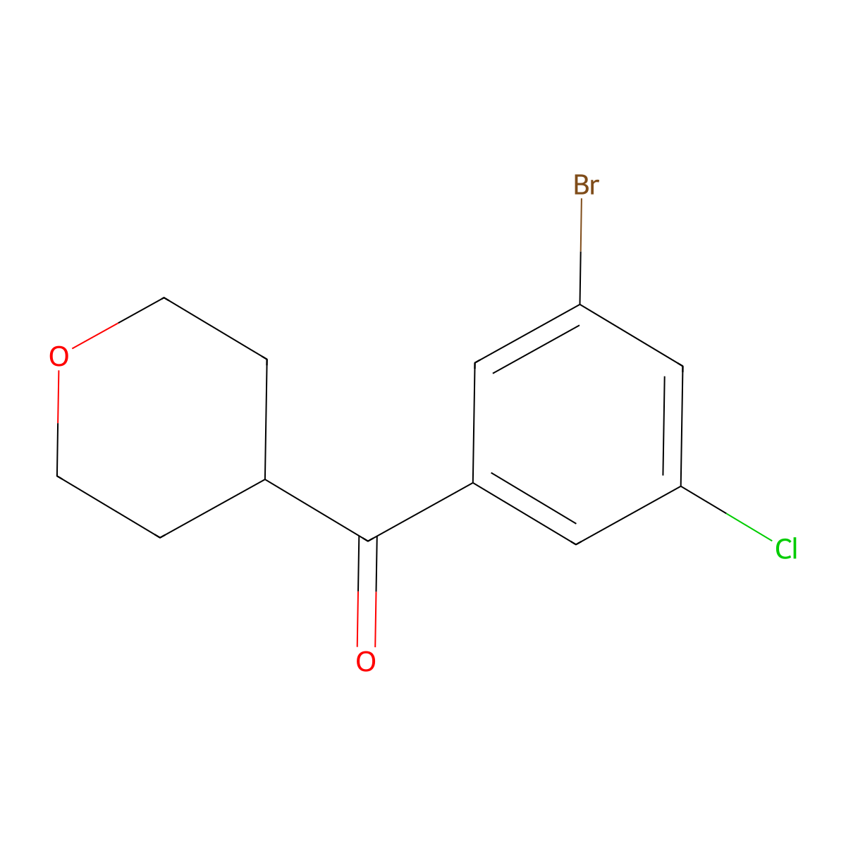 (3-Bromo-5-chlorophenyl)(tetrahydro-2H-pyran-4-yl)methanone molecular structure, CAS 1702710-89-1