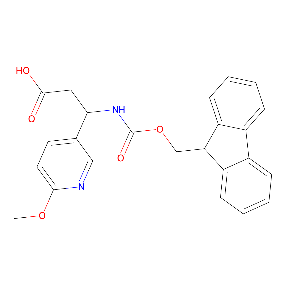 3-((((9H-fluoren-9-yl)methoxy)carbonyl)amino)-3-(6-methoxypyridin-3-yl)propanoic acid molecular structure, CAS 1702752-26-8